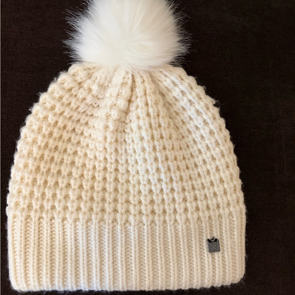 Helly Hansen Off-White Knit Hat with Pom-Pom